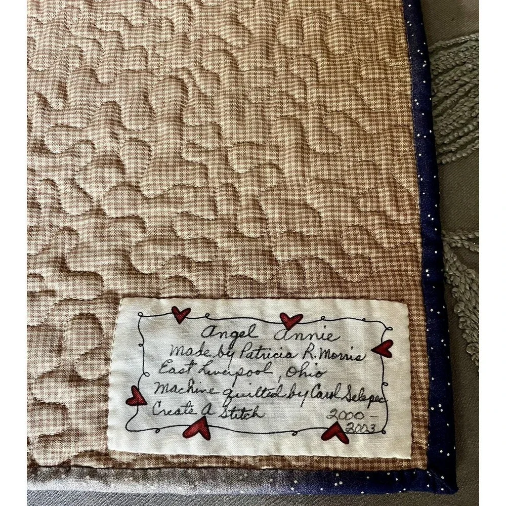 Angel Annie Fabric Quilted Wall Hanging Primitive Inspired Handcrafted 2003 USA